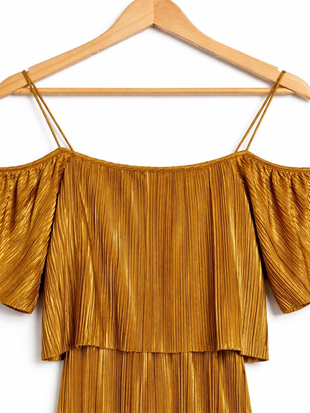 Metallic Gold Pleated Jumpsuit Off Shoulder Wide Leg Party Evening Glam - Picture 5 of 6